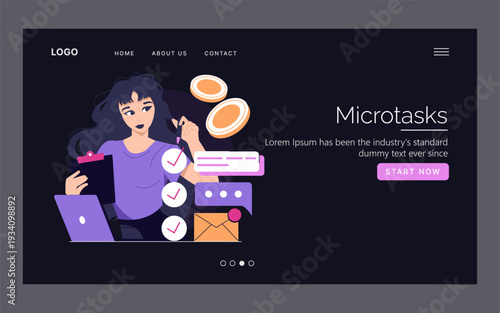 Woman Completing Microtasks Illustration for Website