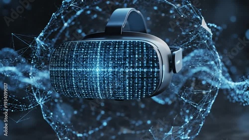 Wallpaper Mural Virtual reality headset with digital light stream on dark background Torontodigital.ca