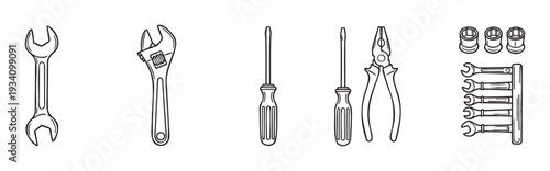 Essential repair and workshop tools set featuring various wrenches screwdrivers pliers and sockets for home improvement and professional mechanical work