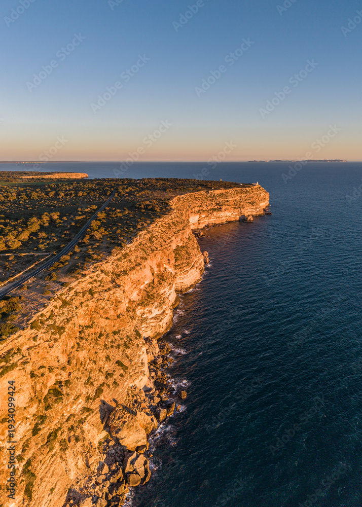 Fototapeta premium Cliffs of El Cap Blanc and views of the Cabrera National Park, municipality of Llucmajor, Mallorca, Balearic Islands, Spain
