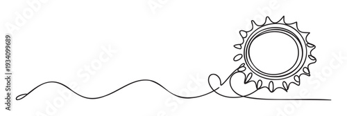 Minimalist one line sun icon with fluid waves symbolizing energy and light, suitable for modern logos, web graphics, or environmental projects.