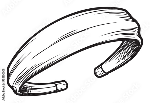 A simple black and white line drawing of a classic headband for hair accessory concepts or graphic design projects related to beauty, fashion, or personal style.