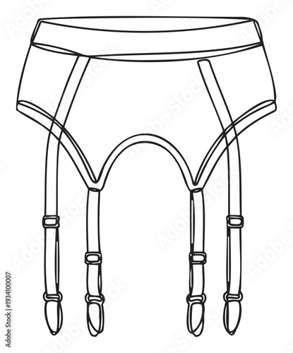 A minimalist outline artwork featuring a classic garter belt, ideal for adding a sophisticated touch to lingerie promotions and accessory guides, evoking timeless elegance.