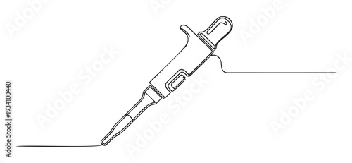 A continuous line drawing depicting a laboratory micropipette used for precise liquid handling, perfect for scientific education materials, research presentations, and biotechnology