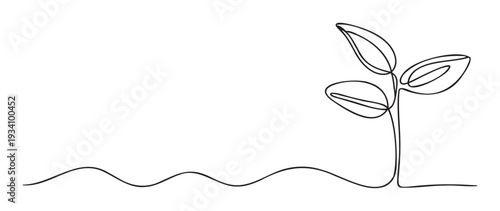 Minimalist one line drawing depicting a growing plant with three leaves symbolizing growth and renewal perfect for environmental or naturethemed projects and sustainable business concepts