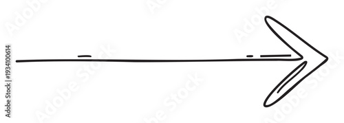 Simple hand drawn black arrow pointing to the right indicating direction or movement ideal for user interface design presentations and educational materials