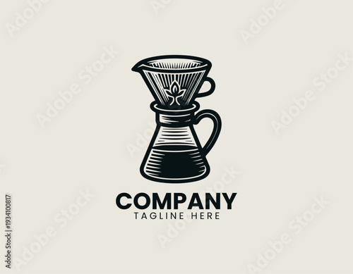 Pour over coffee maker in clean modern cafe vector illustration style