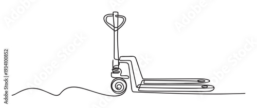 A fluid one line drawing of a manual pallet jack, a vital piece of equipment for efficient material handling, warehouse logistics, and supply chain management for businesses worldwide.