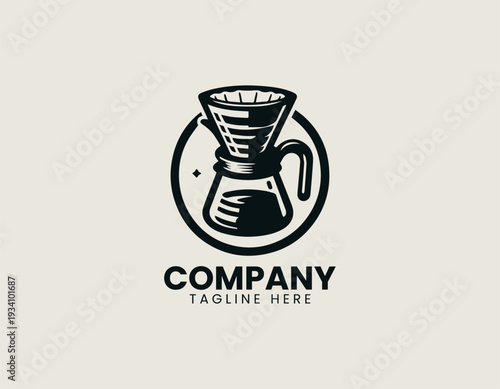 Pour over coffee maker in clean modern cafe vector illustration style