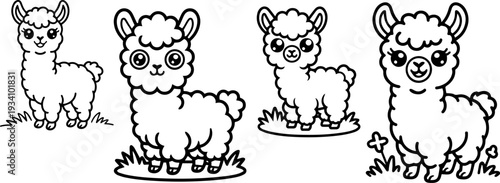 Cute Cartoon Llama Black and White