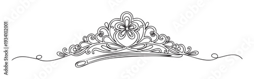 Elegant simple line drawing of a majestic tiara with intricate scrollwork, perfect for wedding invitations, princess party decor, or adding a royal touch to celebration graphics