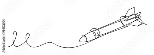 Minimalist continuous line drawing depicting a powerful space shuttle preparing for launch, perfect for modern aerospace advertising, educational content, and innovative digital graphics.