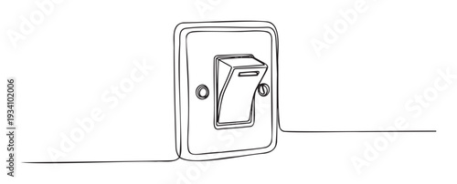 Continuous line drawing of a light switch depicting the concept of turning power on or off, ideal for use in technology, energy, or electrical system projects