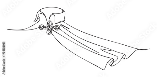 Modern one line drawing featuring a gracefully draped textile and intricate knot, ideal for sophisticated marketing materials, wedding invitations, or interior decor accents.