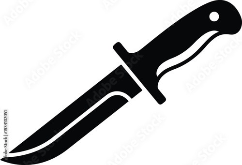 A black and white illustration of a knife with a handle and blade on a white background
