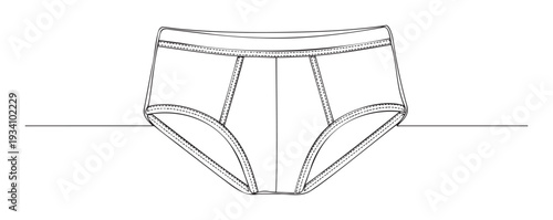 Outline drawing of mens briefs underwear with visible stitching, perfect for apparel manufacturing, clothing catalogs, or textile design presentations.