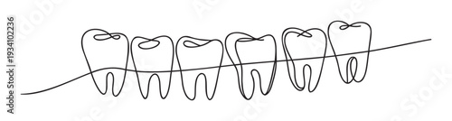 Continuous line representation of human teeth suggesting dental health and care, suitable for medical clinics, educational materials, or wellness promotions