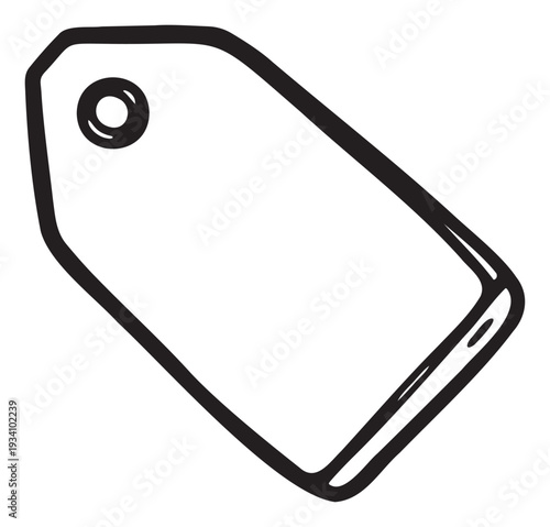 Hand drawn blank tag with a hole for string, ideal for indicating price, sales, or product information in various business and retail contexts.