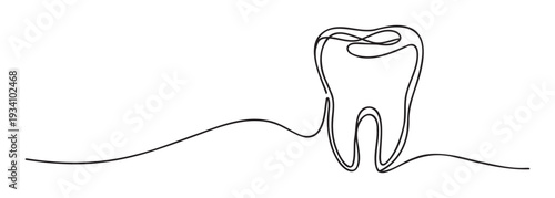 Continuous line drawing of a human molar tooth symbolizing dental health and oral care, ideal for dentistry promotions, health education materials, or modern medical presentations.