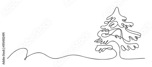 Elegant and modern single continuous line drawing featuring a stylized Christmas tree ideal for festive season marketing materials holiday greeting cards and winter event promotions