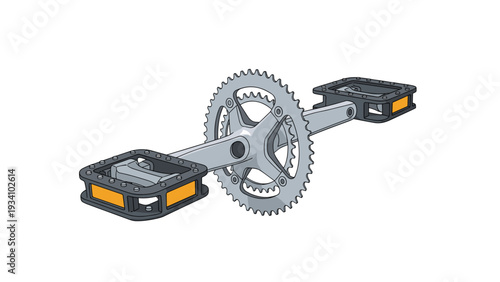 High-quality bicycle crankset component with chainring and pedals shown in a 3D perspective view for technical design reference.