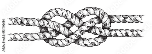 A classic figure eight knot tied with sturdy textured rope creates a powerful symbol of strength and security, perfect for marine themed graphics, adventure branding, or unique decorative
