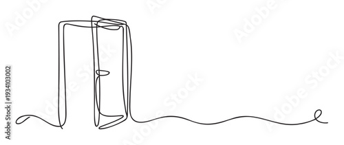 Minimalist single continuous line drawing of abstract architectural forms representing doors or gateways, symbolizing new opportunities and paths forward, perfect for modern presentations