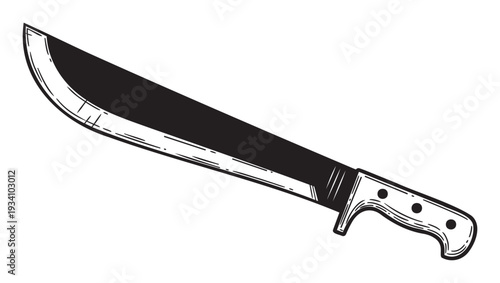 Rugged black and white machete tool for heavy duty outdoor work, wilderness survival, and jungle exploration, ideal for outdoor adventure applications.
