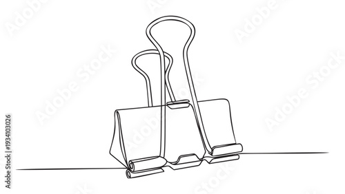 Continuous line drawing of two binder clips symbolizing connection and organization, perfect for business stationery graphics and minimalist office supply advertisements.