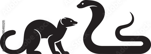Mongoose versus Cobra Silhouette Iconographic Art