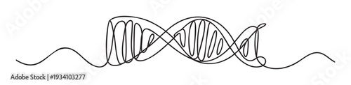 Abstract black single line drawing symbolizing a continuous waveform or a genetic helix, perfect for modern scientific, technological, and health related graphic projects and educational
