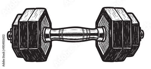 Monochromatic dumbbell for weight training and bodybuilding exercises, ideal for athletic publications, health blogs, and workout promotion materials