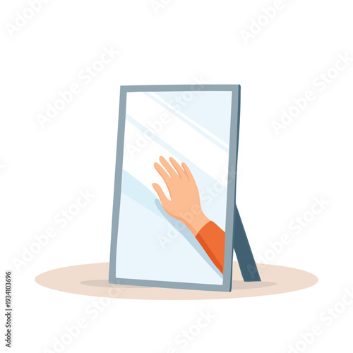 Hand touching mirror reflection illustration