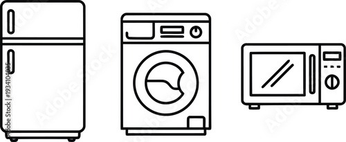 Line art icons of refrigerator washing machine and microwave