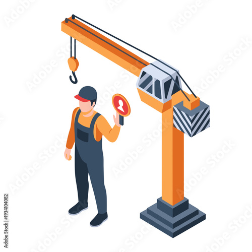 Construction Worker Operating Crane Equipment.