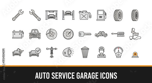 A Set of Auto Service Garage Icons: Illustrated Elements for Repair and Maintenance