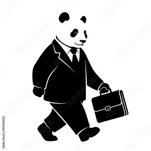 Panda Bear in Business Suit Walking.