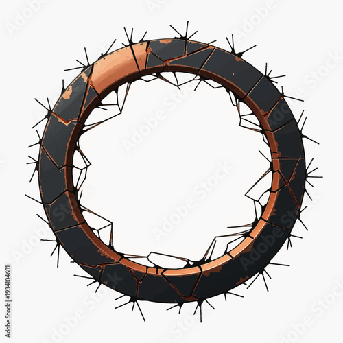 A mystical black ring with glowing orange cracks and surrounding thorn details creating a dark fantasy atmosphere for game interface and artistic concepts.
