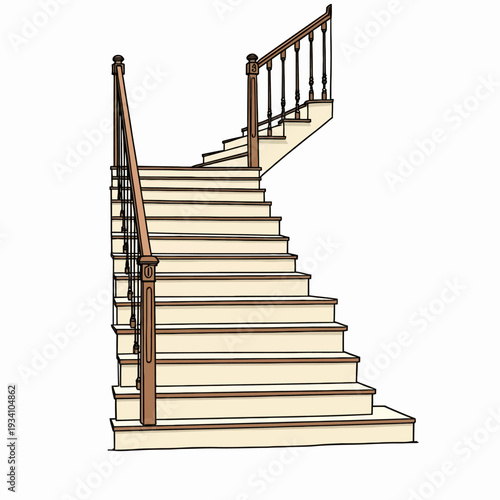 Elegant indoor white wooden staircase with brown handrails providing a modern home renovation solution and vertical movement architectural concept.
