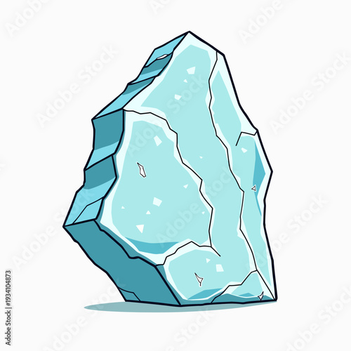 Large translucent cyan crystal mineral or cracked ice rock formation isolated on a white background for spiritual healing and jewelry design themes.

