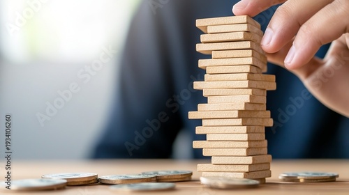 Wallpaper Mural market uncertainty, business risk concept, financial instability, Economic Instability - Hand Stabilizing Falling Jenga Blocks Made of Money, Debt Crisis Concept with Copy Space for Text Torontodigital.ca