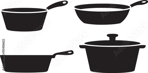 Black silhouette cooking pots and pans kitchen utensils