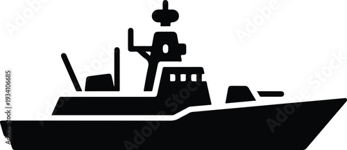 A black silhouette of a warship