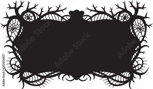 Black silhouette frame with spider webs and twigs