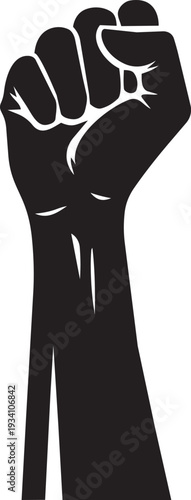 Raised fist silhouette symbol of power protest resistance solidarity activism revolution freedom movement strength unity social justice illustration.