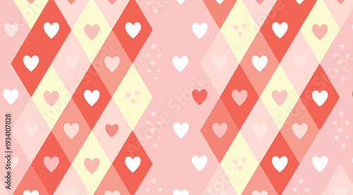 Colorful heart pattern with red, pink, and white hearts on a pastel background for valentines day or love themed designs and decorations