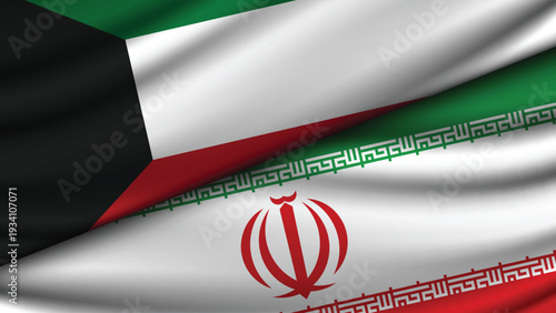 Illustration Vector Featuring IRAN and KUWAIT Identities with IRAN and KUWAIT Flags