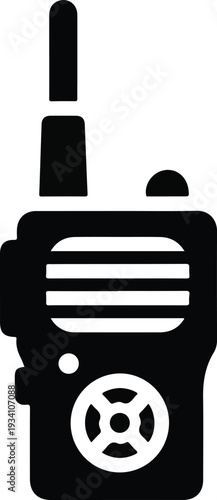 A black stylized walkietalkie icon with an antenna speaker and dial