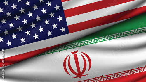 Illustration Vector Featuring IRAN and United States Identities with IRAN and United States Flags