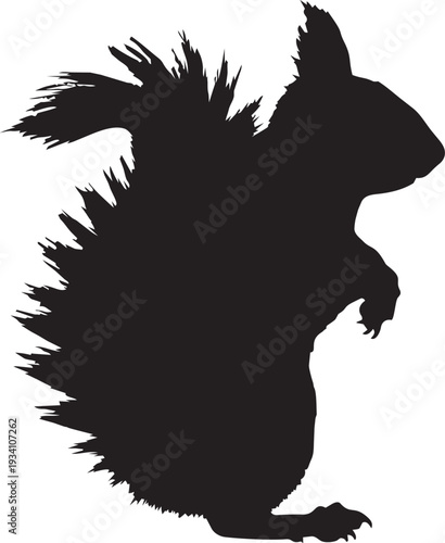Squirrel silhouette standing rodent animal wildlife mammal nature forest tail cute isolated black profile side view illustration.